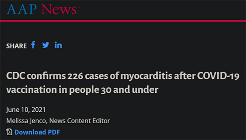 CDC: 226 Cases of Myocarditis after Vax